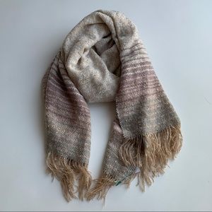 Maurices NWT Scarf Striped Tassels Tan Cream Gray